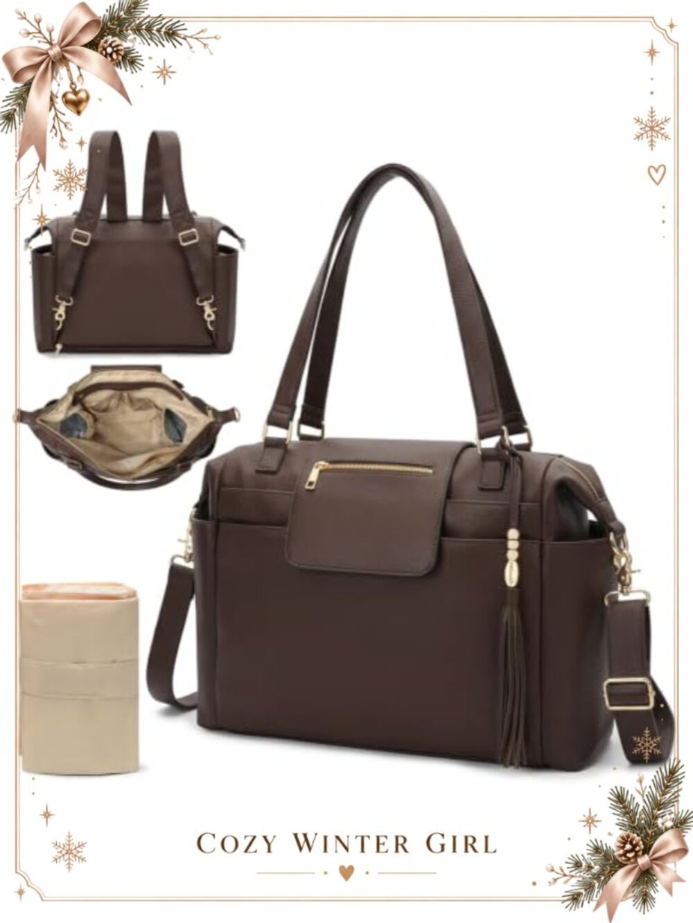 Faux Leather Diaper Bag Tote Convertible Backpack Large Baby Bag